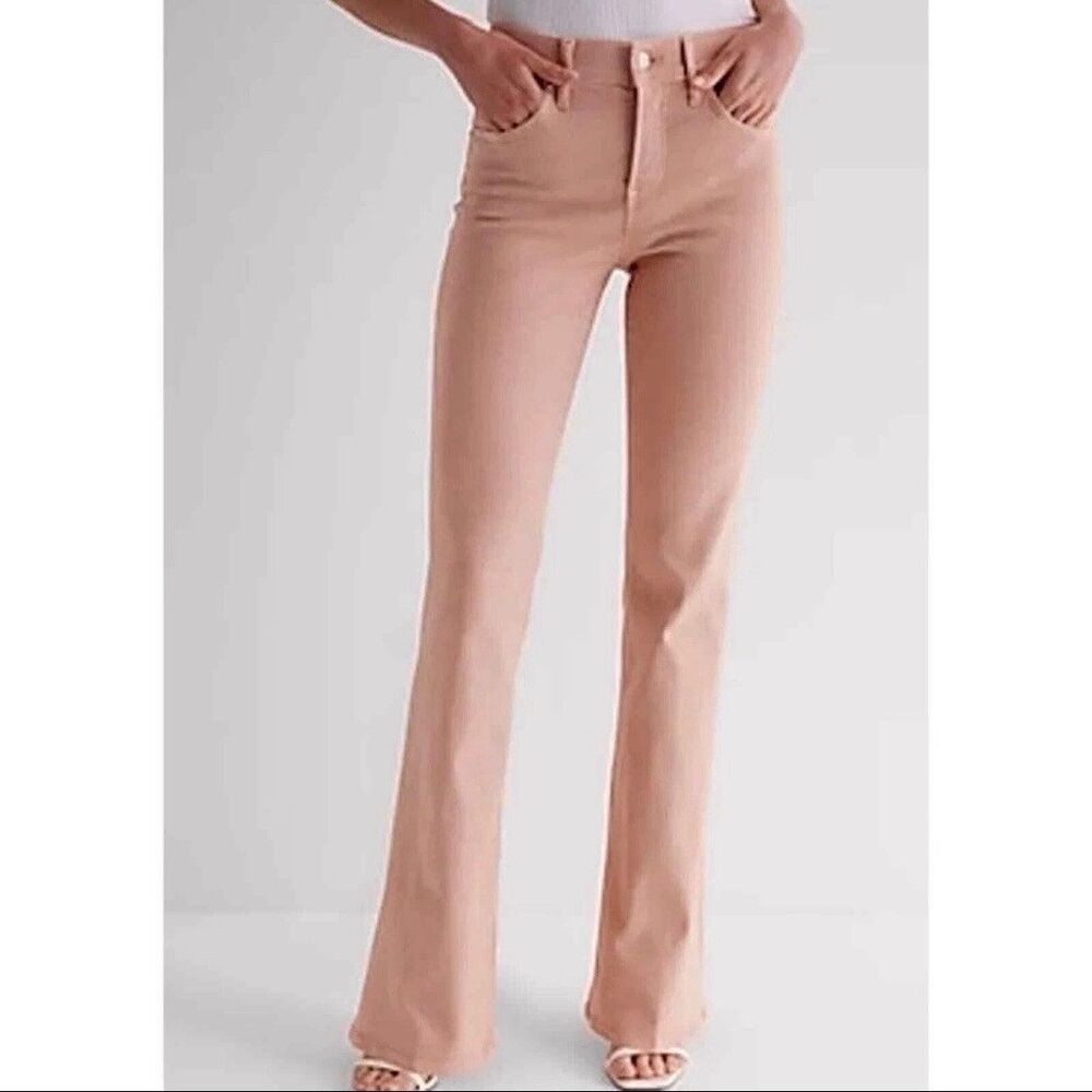 Express 70s Flare Mid Rise Jeans Womens Sz 2 Soft Stretch Dusty Pink NEW W Tags